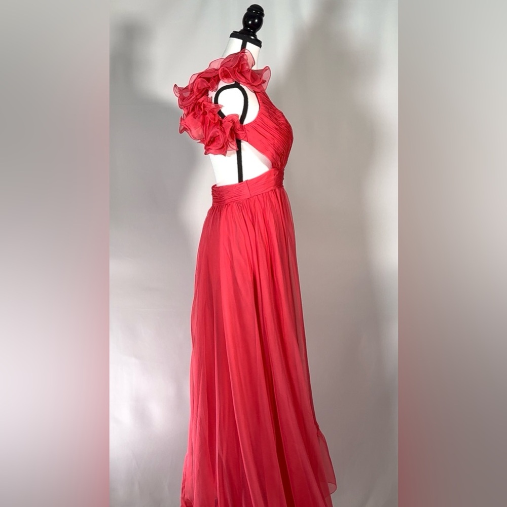 Mac Duggal Formal Pink Ruffled One Shoulder Asymmetrical Gown Size 6 $398 NWT - Picture 4 of 6